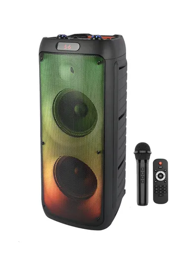 Dual 8" + Tweeter Outdoor Party Karaoke Speaker Blue Tooth RGB Pull Cart Convenient Microphone-Use Computer Stage Speake with Wireless Microphone &amp; Remote Control ZQS8236