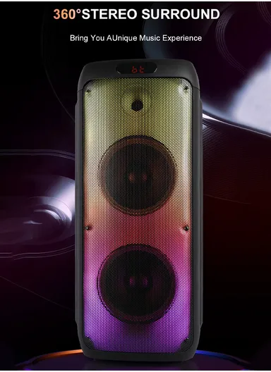 Dual 8" + Tweeter Outdoor Party Karaoke Speaker Blue Tooth RGB Pull Cart Convenient Microphone-Use Computer Stage Speake with Wireless Microphone &amp; Remote Control ZQS8236