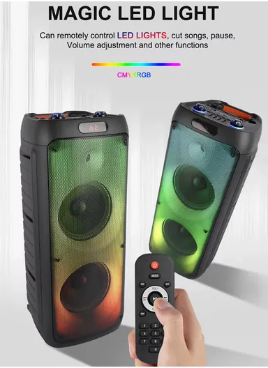 Dual 8" + Tweeter Outdoor Party Karaoke Speaker Blue Tooth RGB Pull Cart Convenient Microphone-Use Computer Stage Speake with Wireless Microphone &amp; Remote Control ZQS8236