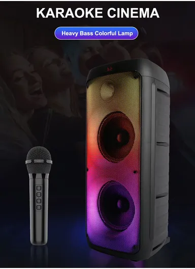 Dual 8" + Tweeter Outdoor Party Karaoke Speaker Blue Tooth RGB Pull Cart Convenient Microphone-Use Computer Stage Speake with Wireless Microphone &amp; Remote Control ZQS8236