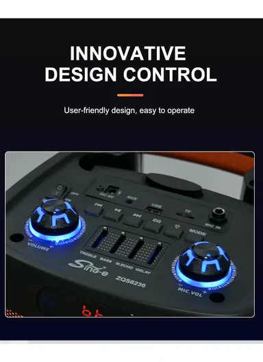 Dual 8" + Tweeter Outdoor Party Karaoke Speaker Blue Tooth RGB Pull Cart Convenient Microphone-Use Computer Stage Speake with Wireless Microphone &amp; Remote Control ZQS8236