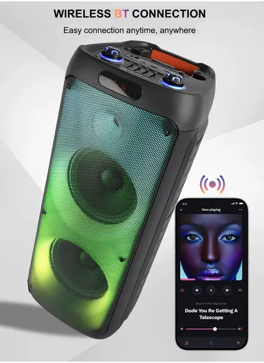 Dual 8" + Tweeter Outdoor Party Karaoke Speaker Blue Tooth RGB Pull Cart Convenient Microphone-Use Computer Stage Speake with Wireless Microphone &amp; Remote Control ZQS8236