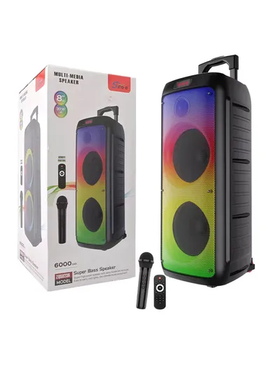 Dual 8" + Tweeter Outdoor Party Karaoke Speaker Blue Tooth RGB Pull Cart Convenient Microphone-Use Computer Stage Speake with Wireless Microphone &amp; Remote Control ZQS8236