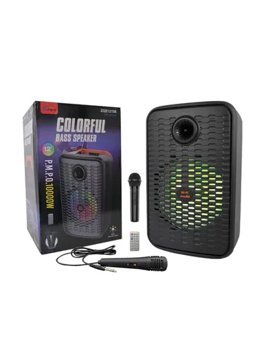 12" + Tweeter DJ Speaker 1800mAh Rechargeable Subwoofer Wireless Blue Tooth with Wireless Microphone, Wired Microphone &amp; Remote Control ZQS-12156