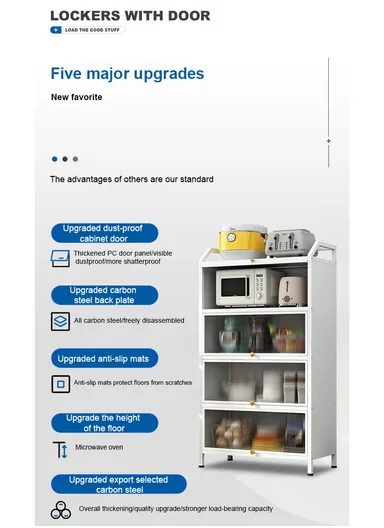 3-Tier Dustproof Metal Microwave Stand Kitchen Island Multi-Use Sideboard Cupboard Foldable Storage Shelves with Flip Doors Organizer Rack (W55 x D35 x H80)cm - White