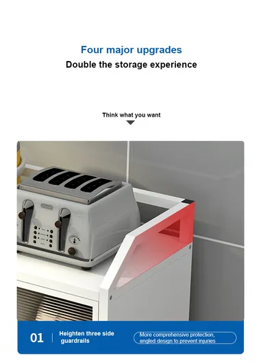 3-Tier Dustproof Metal Microwave Stand Kitchen Island Multi-Use Sideboard Cupboard Foldable Storage Shelves with Flip Doors Organizer Rack (W55 x D35 x H80)cm - White