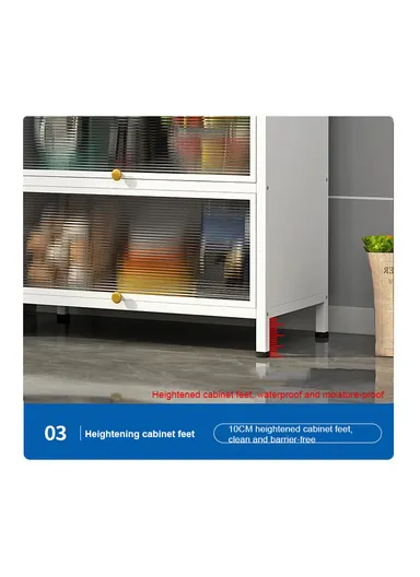 3-Tier Dustproof Metal Microwave Stand Kitchen Island Multi-Use Sideboard Cupboard Foldable Storage Shelves with Flip Doors Organizer Rack (W55 x D35 x H80)cm - White