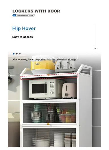 3-Tier Dustproof Metal Microwave Stand Kitchen Island Multi-Use Sideboard Cupboard Foldable Storage Shelves with Flip Doors Organizer Rack (W80 x D35 x H80)cm - White