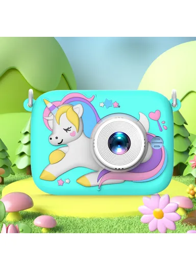 Kids 2.0 Inch HD Dual Lens Cartoon Design Children Digital Camera with 32G TF Card + Card Reader D12 - Green