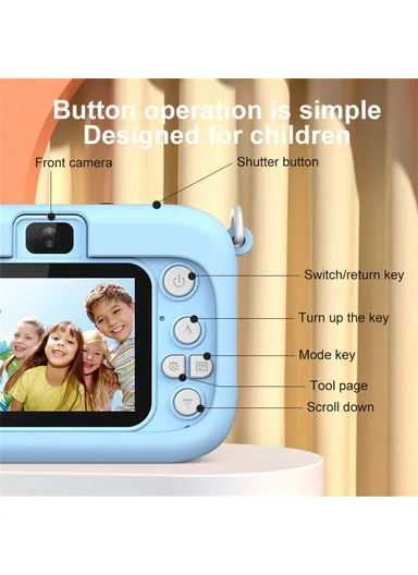 Kids 2.0 Inch HD Dual Lens Cartoon Design Children Digital Camera with 32G TF Card + Card Reader D12 - Green
