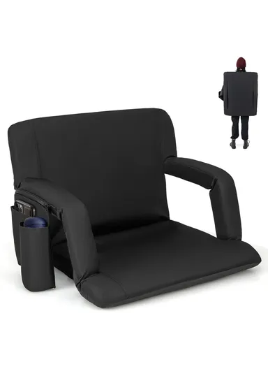 Heated Stadium Seat Foldable Bleacher Chair 6 Reclining Positions Back &amp; Arm Support Thick Cushion for Outdoors Picnic Camping Sports