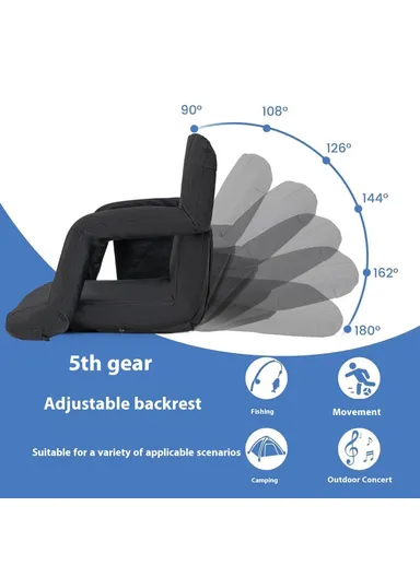 Heated Stadium Seat Foldable Bleacher Chair 6 Reclining Positions Back &amp; Arm Support Thick Cushion for Outdoors Picnic Camping Sports