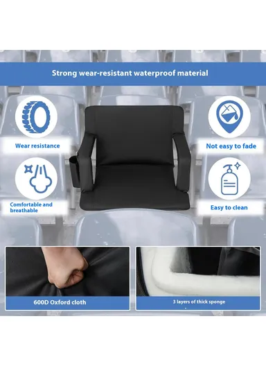 Heated Stadium Seat Foldable Bleacher Chair 6 Reclining Positions Back &amp; Arm Support Thick Cushion for Outdoors Picnic Camping Sports