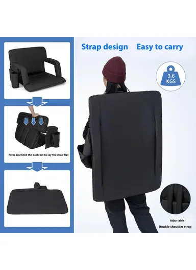 Heated Stadium Seat Foldable Bleacher Chair 6 Reclining Positions Back &amp; Arm Support Thick Cushion for Outdoors Picnic Camping Sports