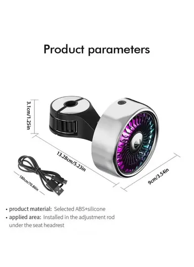 Car Backseat Electric Fan for Rear Seat Passenger with 3 Speed Modes + RGB Light for Vehicles SUV Truck - Black+Silver
