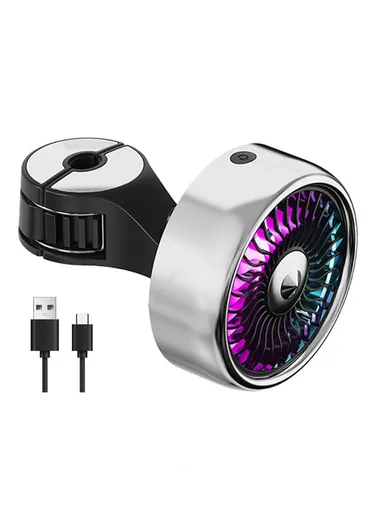 Car Backseat Electric Fan for Rear Seat Passenger with 3 Speed Modes + RGB Light for Vehicles SUV Truck - Black+Silver