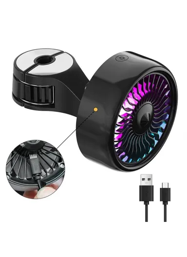 Car Backseat Electric Fan for Rear Seat Passenger with 3 Speed Modes + RGB Light for Vehicles SUV Truck - Black