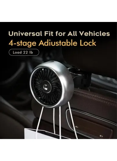 Car Backseat Electric Fan for Rear Seat Passenger with 3 Speed Modes + RGB Light for Vehicles SUV Truck - Black