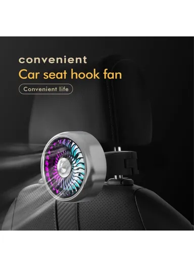 Car Backseat Electric Fan for Rear Seat Passenger with 3 Speed Modes + RGB Light for Vehicles SUV Truck - Black