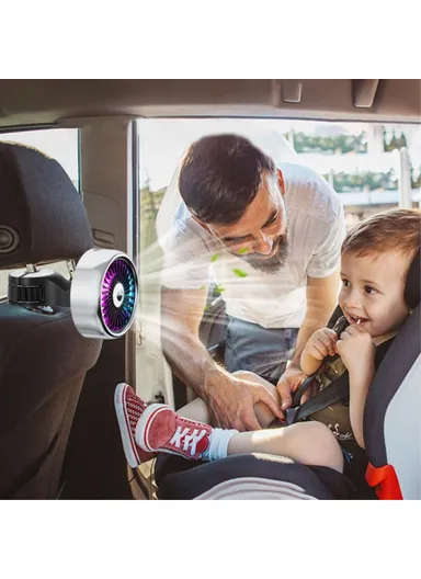 Car Backseat Electric Fan for Rear Seat Passenger with 3 Speed Modes + RGB Light for Vehicles SUV Truck - Black