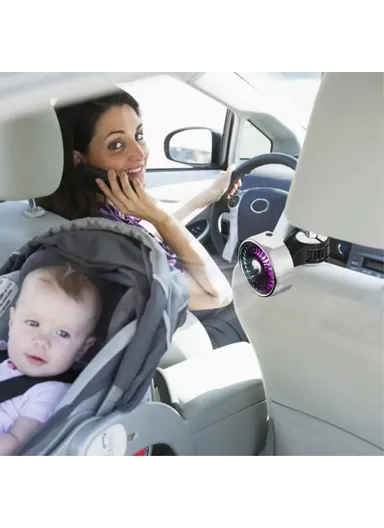 Car Backseat Electric Fan for Rear Seat Passenger with 3 Speed Modes + RGB Light for Vehicles SUV Truck - Black