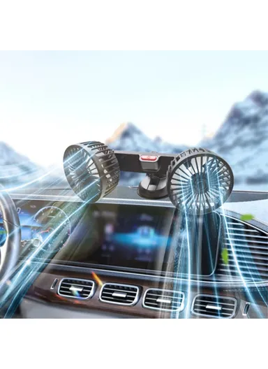 3-Gear Adjustable Sucker Car Fan 360 Degree Rotatable Double Head Air Fan F4206