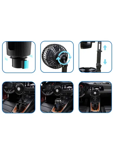 4-inch Car Cup Holder Mount Fan SUV Truck Van Cooling Fan with Drink Insulation Cup Holder Function CARFU - 12V Cigarette Lighter Plug