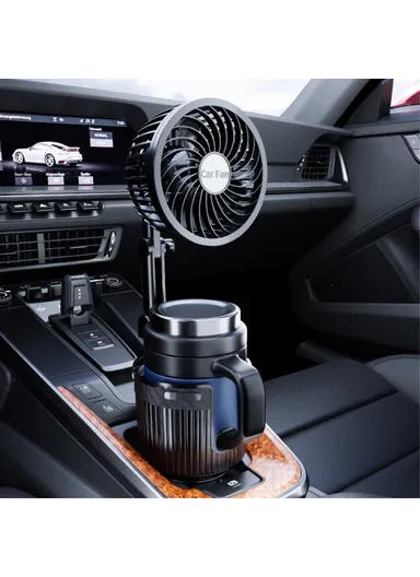 4-inch Car Cup Holder Mount Fan SUV Truck Van Cooling Fan with Drink Insulation Cup Holder Function CARFU - 12V Cigarette Lighter Plug