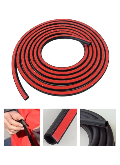 5m Large D Shape Car Door Hood Seal Strip, Rubber Noise Insulation Anti-Collision Soundproof Adhesive Strip