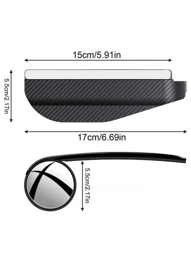 2-Pcs 360 Degree Car Blind Spot Mirror, Adjustable Rear View Mirror with Rain Shield (L17 x W5.5)cm