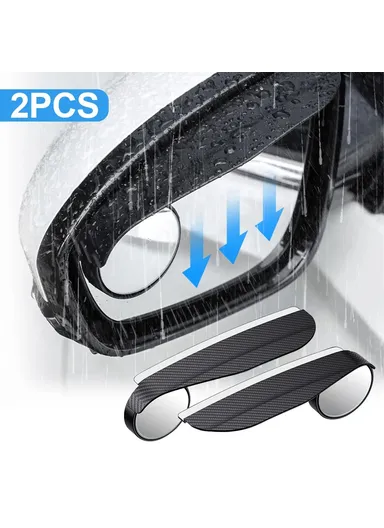 2-Pcs Carbon Fiber Texture Car Side Mirror Rain Guard Rearview Blind Spot Mirror 9762
