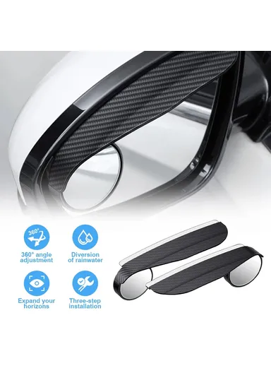 2-Pcs Carbon Fiber Texture Car Side Mirror Rain Guard Rearview Blind Spot Mirror 9762