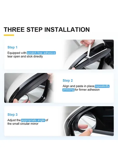 2-Pcs Carbon Fiber Texture Car Side Mirror Rain Guard Rearview Blind Spot Mirror 9762