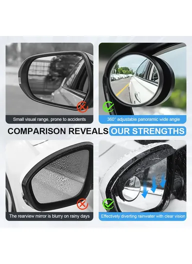 2-Pcs Carbon Fiber Texture Car Side Mirror Rain Guard Rearview Blind Spot Mirror 9762