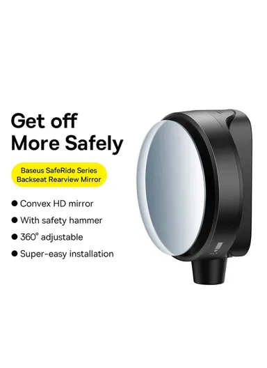 1-Pc SafeRide Series Backseat Rearview Mirror with Safety Hammer Wide Viewing Angle Rear View Mirror - Black