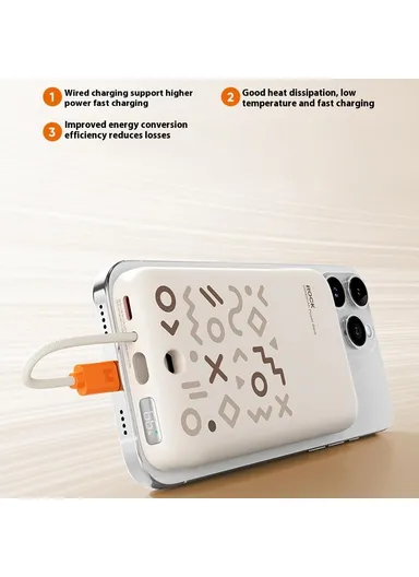 10000mAh Magnetic Power Bank with Cable, Portable Phone Charger P28 - Dark Grey