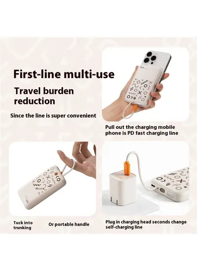 10000mAh Magnetic Power Bank with Cable, Portable Phone Charger P28 - Dark Grey