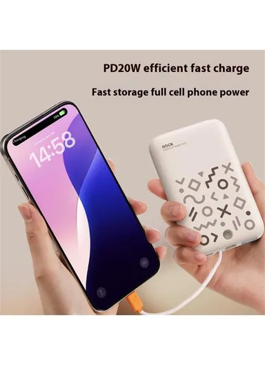 10000mAh Magnetic Power Bank with Cable, Portable Phone Charger P28 - Dark Grey