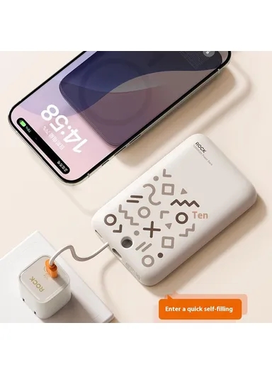 10000mAh Magnetic Power Bank with Cable, Portable Phone Charger P28 - Dark Grey