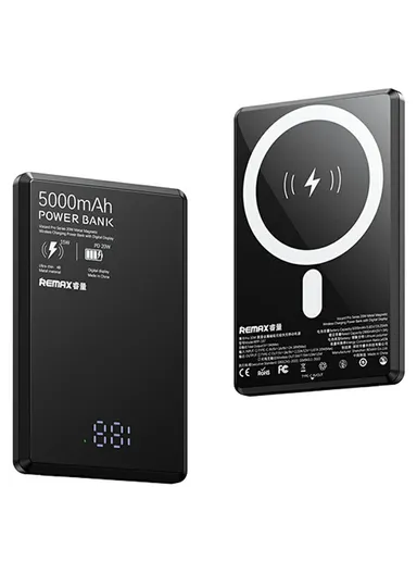 5000mAh 20W Magnetic Wireless Power Bank, Portable Charger with Digital Display RPP-107 - Black