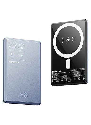 20W 5000mAh Magnetic Wireless Power Bank Portable Charger with Digital Display RPP-107 - Blue