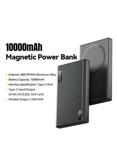 10000mAh 20W Fast Charging Magnetic Power Bank, Portable Wireless Charger Power Bank (L10.8 x W6.6 x H1.3)cm 