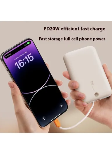 10000mAh Magnetic Power Bank, Portable Fast Charging Phone Charger with Built-in Cable RWC-8897L - Dark Grey