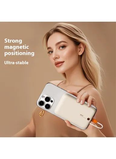 10000mAh Magnetic Power Bank, Portable Fast Charging Phone Charger with Built-in Cable RWC-8897L - Dark Grey