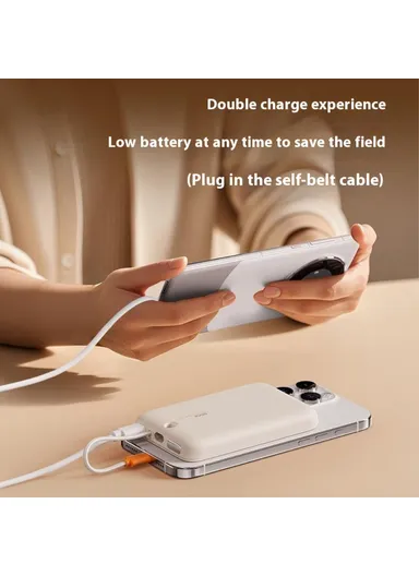 10000mAh Magnetic Power Bank, Portable Fast Charging Phone Charger with Built-in Cable RWC-8897L - Dark Grey