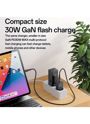 30W Ultra-Thin Fast Charger Type-C Port Power Adapter, EU Plug YC74