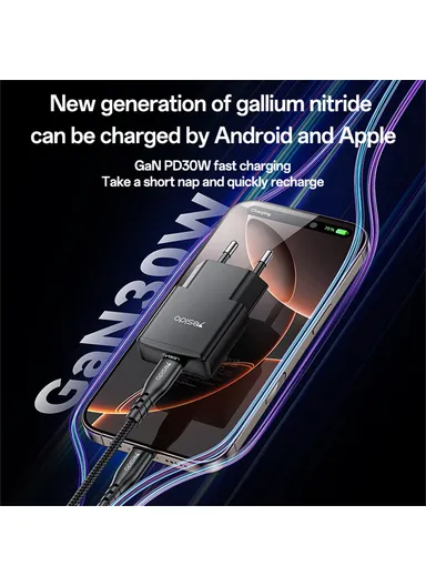 30W Ultra-Thin Fast Charger Type-C Port Power Adapter, EU Plug YC74