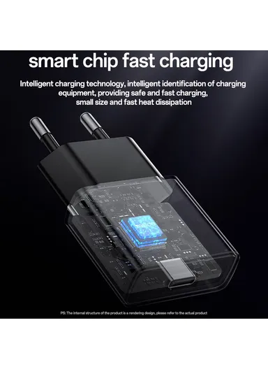 30W Ultra-Thin Fast Charger Type-C Port Power Adapter, EU Plug YC74