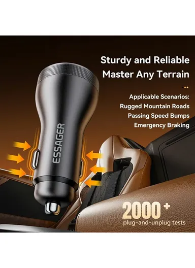73W Portable Digital Display Car Charger Dual USB A Ports Fast Charging Adapter - Black