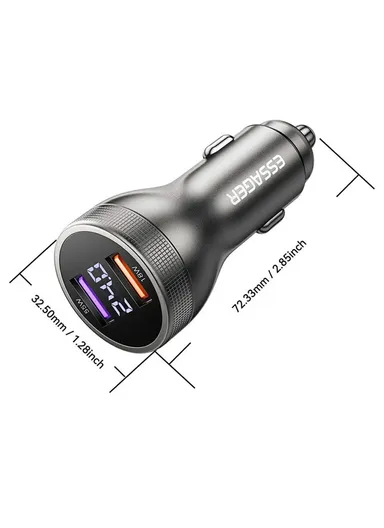 73W Portable Digital Display Car Charger Dual USB A Ports Fast Charging Adapter - Black